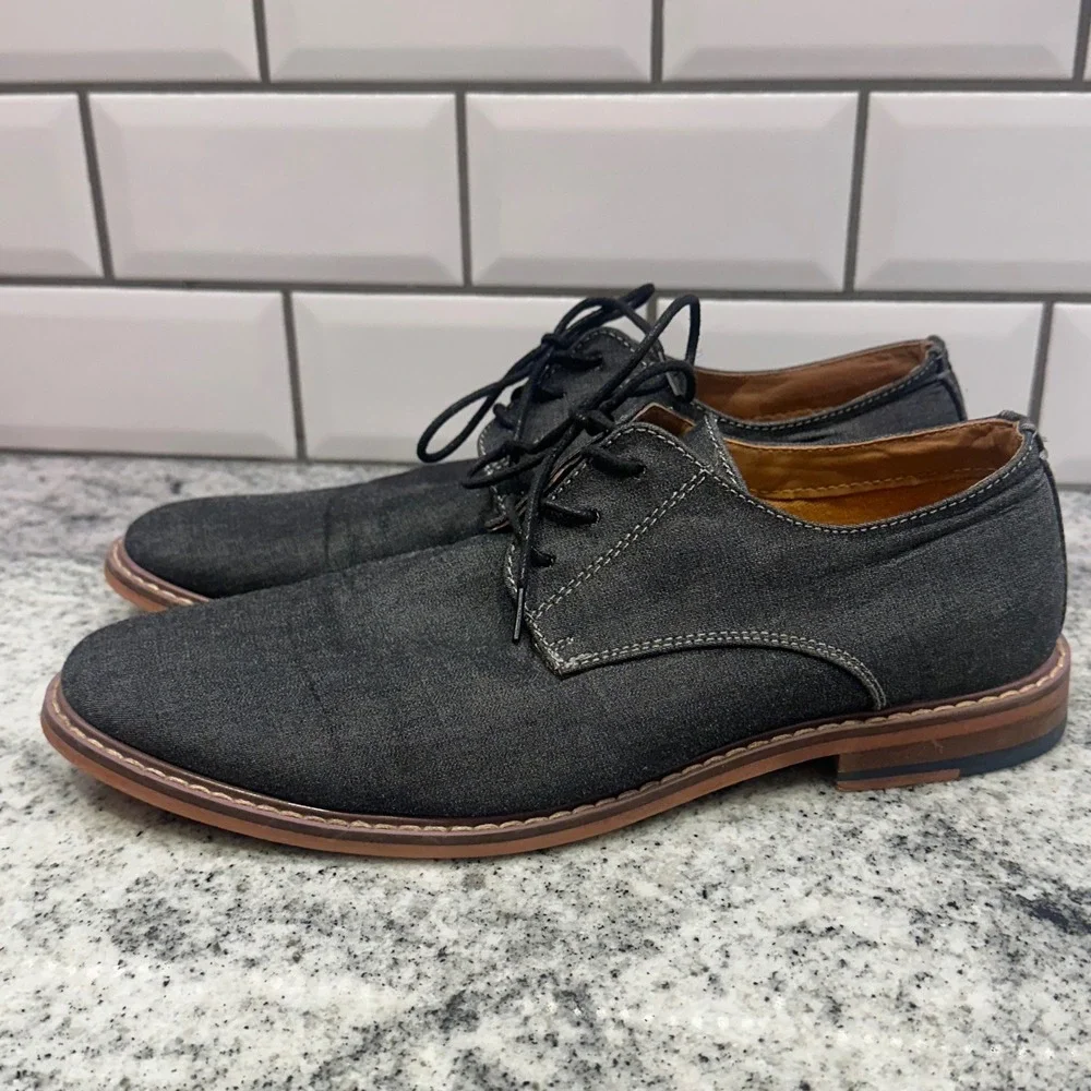 J75 Jump Mens 8 Primo Derby Shoes Black Denim Lace Up Contrast Stitch Urban Easy